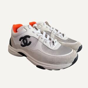 Size 5.5W - Chanel White Interlocking CC Logo Women's Sneakers